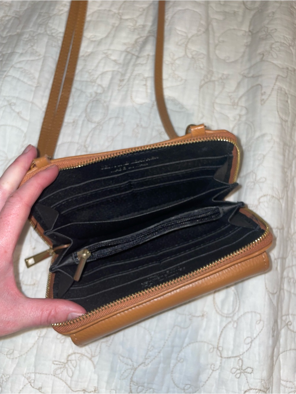 Italian Crossbody Wallet - Tan Leather - Picture 4 of 5